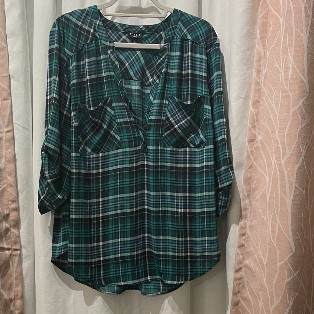 Torrid Teal Plaid Blouse